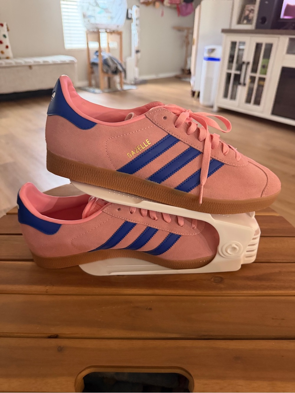 Men’s adidas Pink and Blue Suede Gazelle Sneakers
